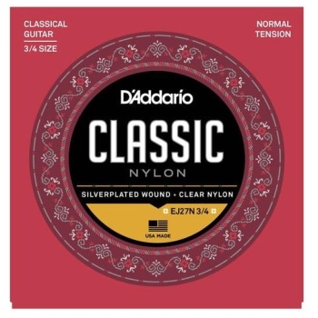 DAddario EJ27N 3/4 Classics Serisi Klasik Gitar Tel Seti (3/4 Ölçek - Normal Tension - Gümüş Sarım)